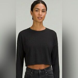Black Long Sleeved Crop Top With Thumbholes Sift Modal Blend Size Medium
